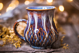 725 - 460 ml - Keramiktasse bauchig in braun, blau, creme