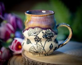 1114 - 410 ml - Keramik Wellentasse LOTUS in regenbogen und graulila