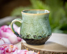 1036 - 400 ml - Keramiktasse bauchig in schwarz, grün, creme und türkis