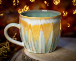 984 - 400 ml - Cappuccino Keramiktasse in creme, türkis und hellbraun