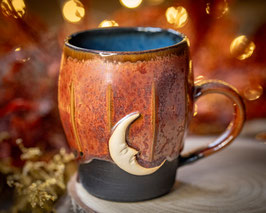 1007 - 350ml - Keramiktasse Polygon MOND in schwarz, kupfer und saphirblau