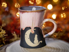934 - 350ml - Kleine geschwungene Latte Macchiato Tasse KATZE und MOND in schwarz, rose und graulila