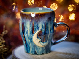 952 - 350ml - Keramiktasse Polygon MOND in braun, blaugrau, creme und innen türkis
