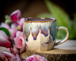 1195 - 400 ml - Cappuccino Keramiktasse MANDALA und SCHMETTERLING in weiß, rose, graulila