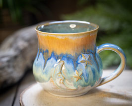 804 - 480 ml - Keramiktasse bauchig MOND in creme, blau, hellbraun und türkis