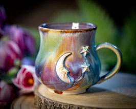 1138 - 400 ml - Keramiktasse bauchig MOND in regenbogen und innen türkis