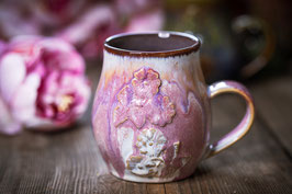 641 - 480 ml - Keramiktasse bauchig LACE in creme, rose, graulila