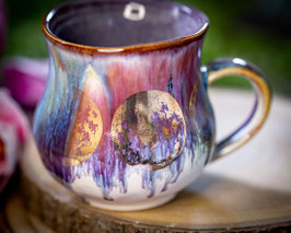 1214 - 400 ml - Keramiktasse bauchig MONDPHASEN in lila, rose, türkis, weiß und graulila