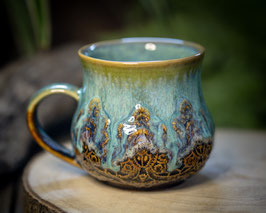 876 - 480 ml - Keramiktasse bauchig LACE in  braun, grün, türkis
