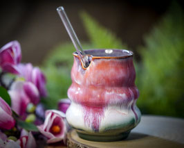 1117 - 400 ml - Strohhalm Becher Wellendesign in grün, creme, rose und graulila