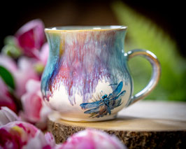 1230 - 400 ml - Keramiktasse bauchig LIBELLE in Regenbogen außen und türkis innen