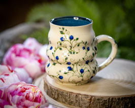1030 - 410 ml - **2.WAHL**  Keramik Wellentasse BLAUE ROSEN ... innen saphirblau