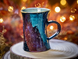 942 - 350ml - Kleine geschwungene Latte Macchiato Tasse GALAXY Glasur außen, innen türkis