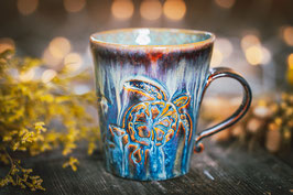 526 - Keramiktasse TURTLE in braun, blau, creme und türkis