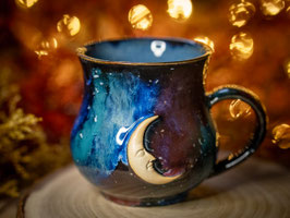 932 - 400 ml - Keramiktasse bauchig GALAXY mit MOND, innen saphirblau