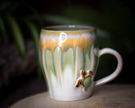 846 - 350ml - Keramiktasse Polygon SCHILDKRÖTE in creme, algengrün, hellbraun und türkis