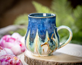 1037 - 470 ml - Keramiktasse Polygon bauchig SCHILDKRÖTE in, creme, grün, blau und saphirblau