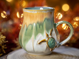 927- 470 ml - Keramiktasse Polygon bauchig TURTLE in creme, grün, hellbraun und türkis