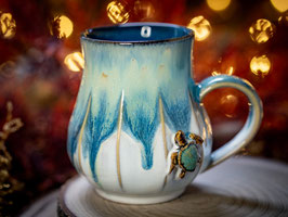 966 - 470 ml - Keramiktasse Polygon bauchig TURTLE in creme, blau, türkis und saphirblau innen