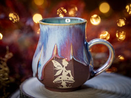 943 - 470 ml - Keramiktasse Polygon bauchig ELFE in braun, lavendel, rose und innen türkis