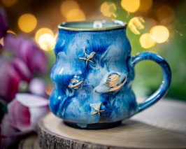 1179 - 410 ml - Keramik Wellentasse PLANETEN in blau und türkis