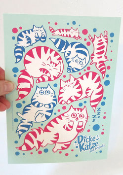 Maxi-Postkarte (A5) „Pink Cats on Blue“