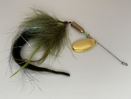 Cuiller Mouche Brochet  17 grs tails olive  tige inox longue rolling