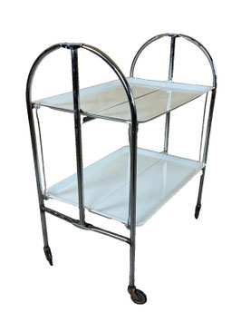 60er 70er Jahre Servierwagen Dinett Beistelltisch Space Age Design Chrom Weiß