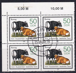 DDR 2955 philat. Stempel Viererblock mit Eckrand links oben
