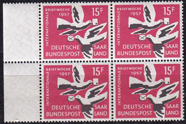 SAAR 408 postfrisch Viererblock mit Bogenrand links