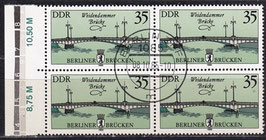 DDR 2974 I philat. Stempel Viererblock mit Bogenrand links