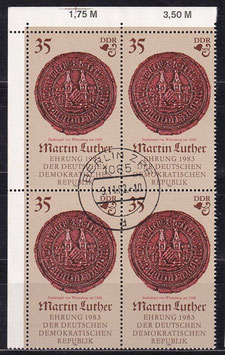 DDR 2756 gestempelt Viererblock mit Eckrand links oben