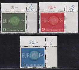 BRD 337-339 postfrisch mit Eckrand rechts oben