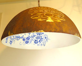 Lampenkap met unieke afbeelding voorzien van bladgoud en delfts blauw design