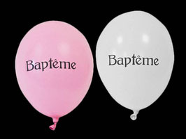 8 ballons Baptême Blanc et Rose