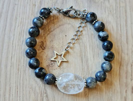 Bracelet Larvikite & Quartz plat