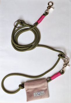 Borsetta Se Chic + guinzaglio variabile verde oliva/ fuchsia