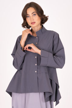 Asymmetrische Baumwollbluse mit Stehkragen