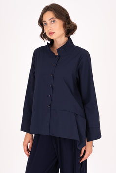 Asymmetrische Baumwollbluse mit Stehkragen