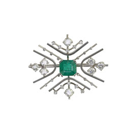 Smaragd Diamant Brosche, Juwelier Binder. Zürich, 1970er Jahre