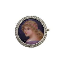 Antike Emaille Diamant Brosche,