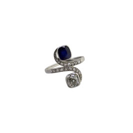 Saphir Diamant Ring „Toi et Moi“, Französisch, Art Deco 1920