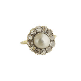 Naturperlen Diamant Ring, Antik um 1900