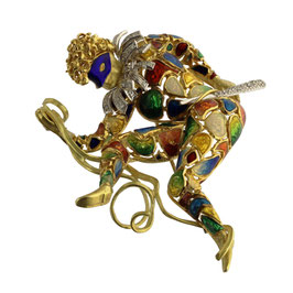 Emaille Diamant Brosche 'Venezianischer Hofnarr'