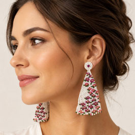 Boho Ohrstecker Blümchen WEISS-Rose-Grün