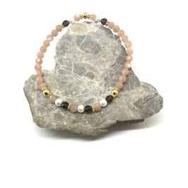 MONDSTEIN nut-Rauchquarz-Perle Armband mit Goldperle