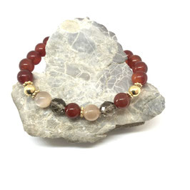 Karneol & Mondstein & Rauchquarz Armband mit  Goldperlen