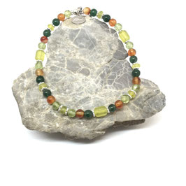 Peridot & Jade grün & Karneol Armband mit Silber Rosetten
