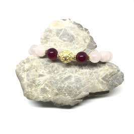 Rosenquarz & Pink Achat mit Goldperlen