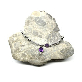 Silber Armband mit Amethyst Anhänger & Perle
